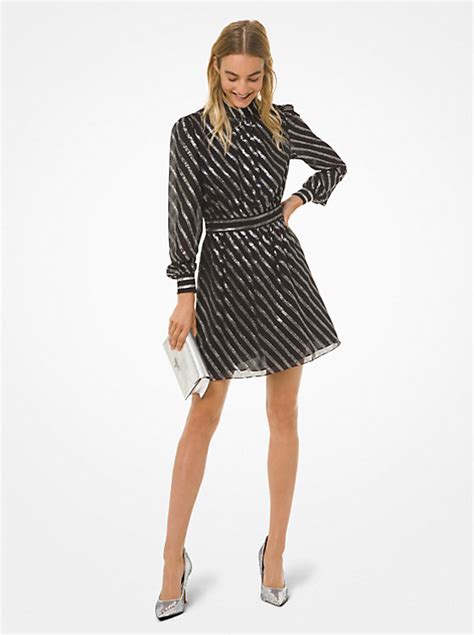 michael kors metallic stripe silk jacquard dress|Metallic Stripe Silk Jacquard Dress .